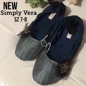 New-Simply Vera-Ballet Flats-Sz 7-8-Embellishments-Blue/Green